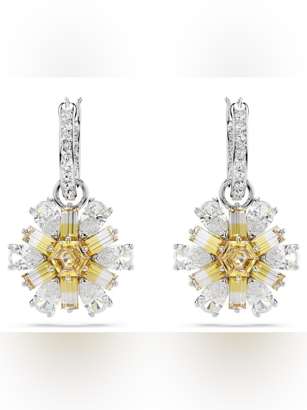 NWT Swarovski Crystal Idyllia Pierced Earings Drop Yellow/White